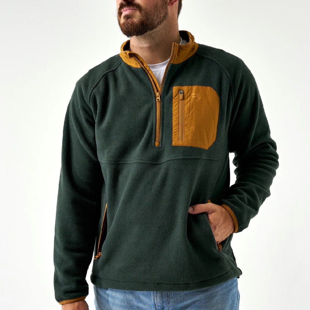BURLEBO DARK OLIVE MICRO FLEECE PULLOVER